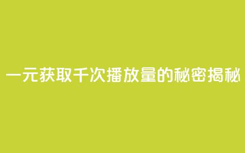 一元获取千次播放量的秘密揭秘 第1张 一元获取千次播放量的秘密揭秘 第1张
