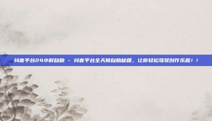 抖音平台24小时自助 - 抖音平台全天候自助秘籍，让你轻松驾驭创作乐趣！!  第1张